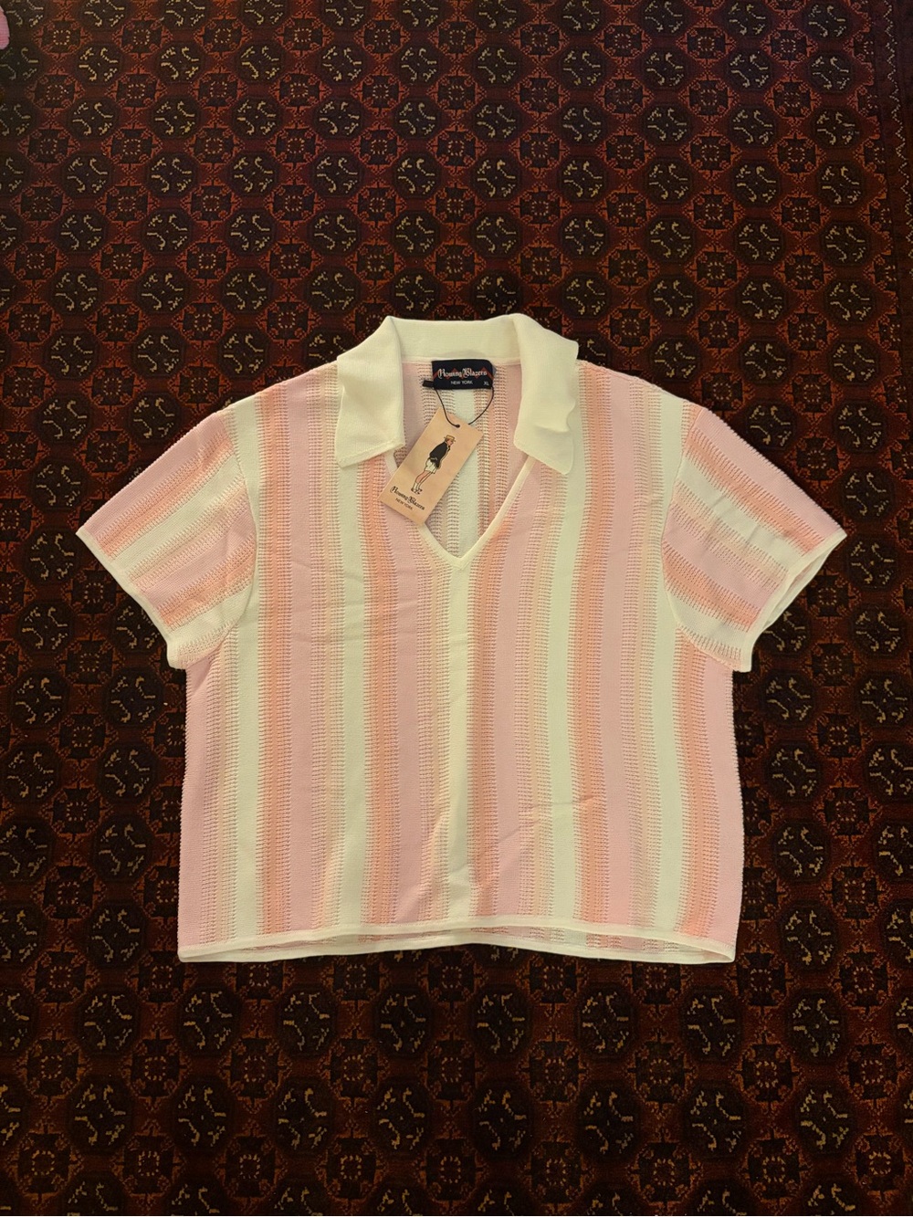 Women's Knit Cropped Polo Top Pink